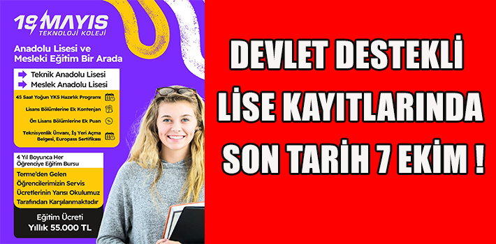 DEVLET DESTEKLİ LİSE KAYITLARINDA SON TARİH 7 EKİM !