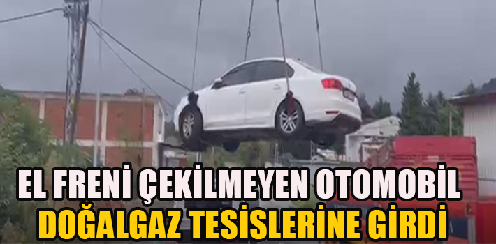 EL FRENİ ÇEKİLMEYEN OTOMOBİL DOĞALGAZ TESİSLERİNE GİRDİ