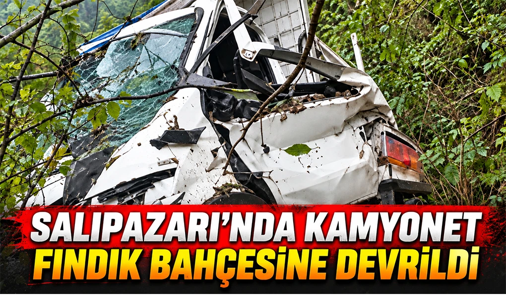 SALIPAZARI'NDA KAMYONET FINDIK BAHÇESİNE DEVRİLDİ